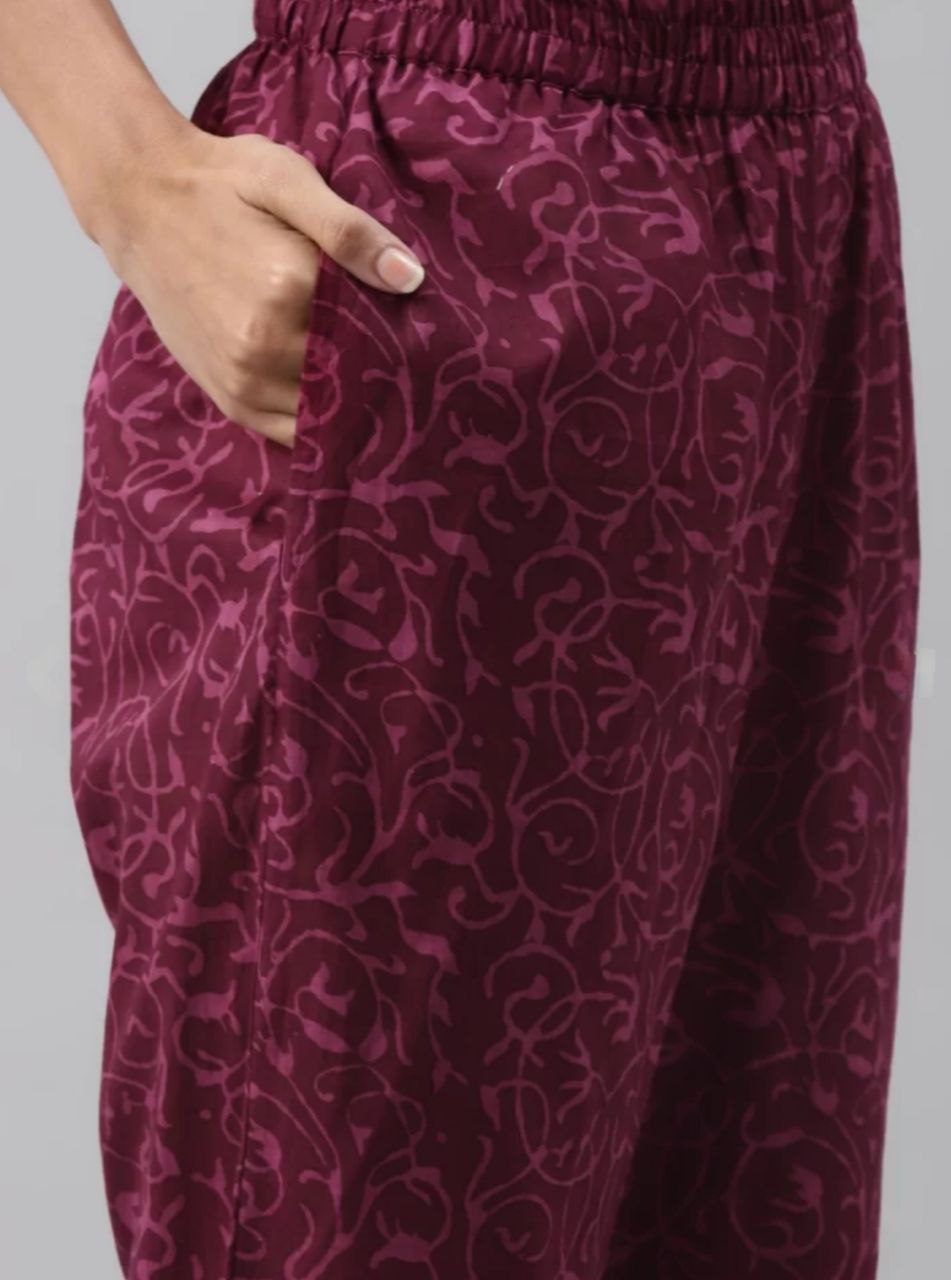 NOZ2TOZ Women Floral Printed Knee Length Rayon Kurti And Pant Set With Printed Cotton Dupatta - Purple - Distacart