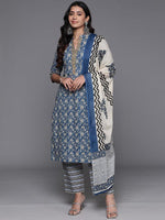 Thumbnail for NOZ2TOZ Women's Floral Printed Knee Length V Neck Kurti And Pant Set With Printed Dupatta - Blue - Distacart