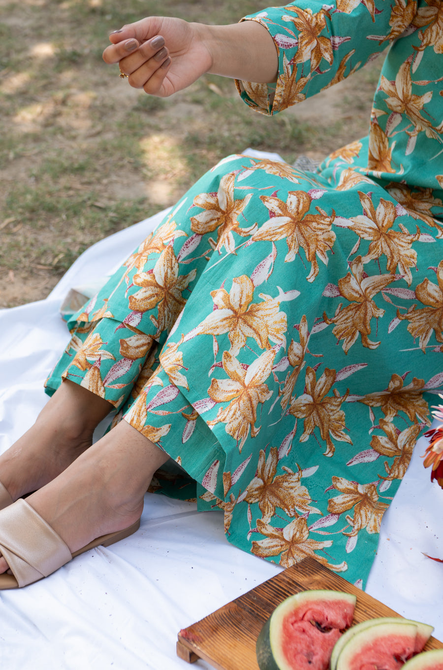 NOZ2TOZ Floral Printed Calf Length Rayon V Neck Kurta And Pant Set For Women - Rama - Distacart