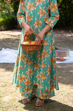 Thumbnail for NOZ2TOZ Floral Printed Calf Length Rayon V Neck Kurta And Pant Set For Women - Rama - Distacart