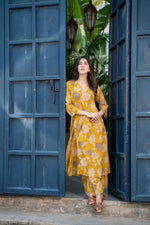Thumbnail for NOZ2TOZ Women's Printed Knee Length V Neck Kurta And Pant Set - Yellow - Distacart