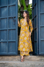Thumbnail for NOZ2TOZ Women's Printed Knee Length V Neck Kurta And Pant Set - Yellow - Distacart