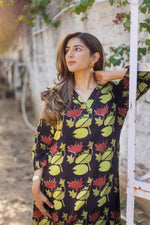 Thumbnail for NOZ2TOZ Floral Printed Calf Length V Neck Kurti And Palazzo Set For Women - Black - Distacart