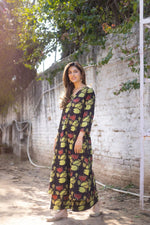Thumbnail for NOZ2TOZ Floral Printed Calf Length V Neck Kurti And Palazzo Set For Women - Black - Distacart