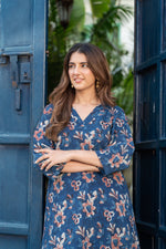 Thumbnail for NOZ2TOZ Floral Printed V Neck Rayon Kurta And Pant Set For Women - Blue - Distacart
