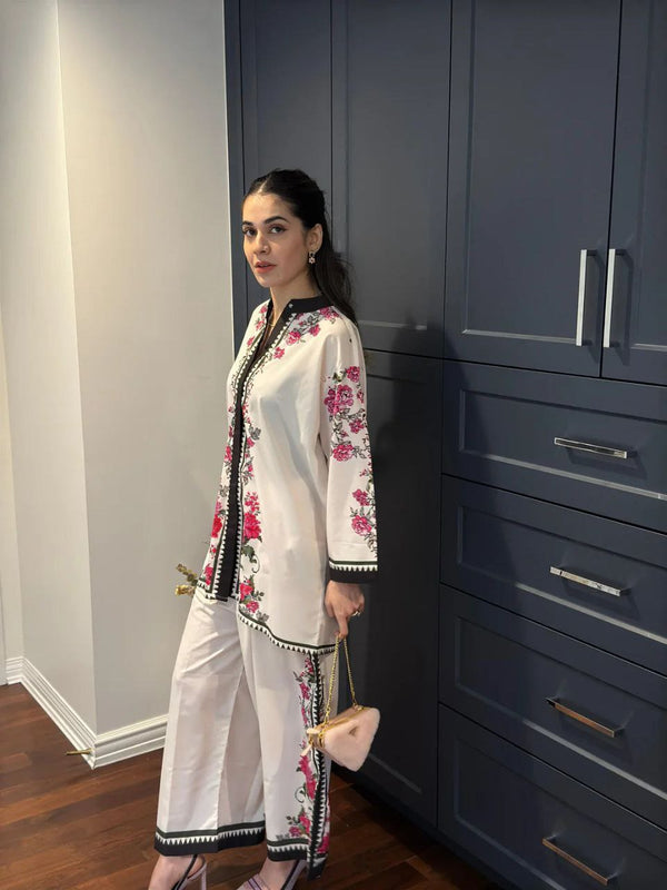 NOZ2TOZ Women's Floral Printed Above Knee Length Co-Ords Set - White - Distacart