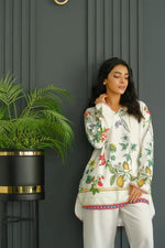 Thumbnail for NOZ2TOZ Women's Printed V Neck Long Sleeves Co-Ords Set - White - Distacart