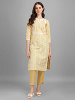 Thumbnail for NOZ2TOZ Women's Floral Printed Cotton Blend Key-Hole Neck Yellow Kurti - Yellow - Distacart