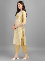 Thumbnail for NOZ2TOZ Women's Floral Printed Cotton Blend Key-Hole Neck Yellow Kurti - Yellow - Distacart