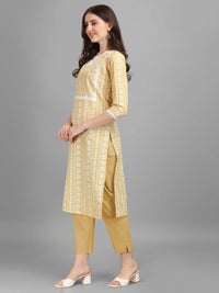 Thumbnail for NOZ2TOZ Women's Floral Printed Cotton Blend Key-Hole Neck Yellow Kurti - Yellow