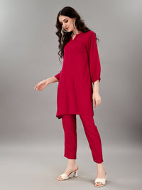 Thumbnail for NOZ2TOZ Women's V Neck Knee Length 3/4 Sleeves Solid Rayon Co-Ords Set - Rani