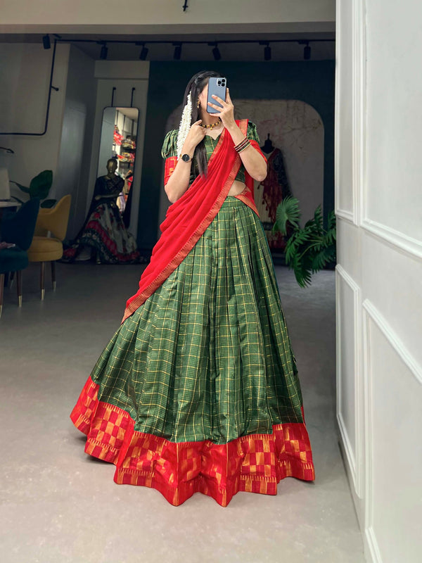 Vastranavya South Indian Style Lehenga Choli - Green - Distacart