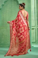 Thumbnail for Joban Fashion Redbull Moss Brasso With Kasab Zari Border Saree & Tassels With Brasso Blouse