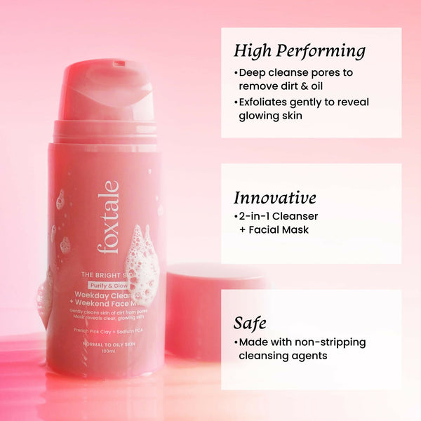 Foxtale Purify & Glow Cleanser + Mask With French Pink Clay & Sodium - Distacart