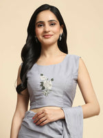Thumbnail for Grey Chiffon Solid Ready to wear Saree with stitched Blouse - Aayan - Distacart