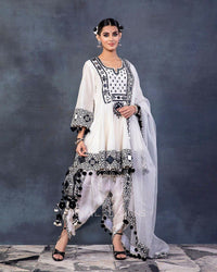 Thumbnail for Preksha Creation Trending Designer Rajwadi Silk Top Embroidery Real Mirror Work With Dupatta And Dhoti - White