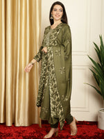 Thumbnail for Jyoti Fashion Women's Green Pashmina Floral Digital Printed Kurta with Trouser & Dupatta - Distacart