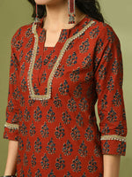 Thumbnail for Myshka Women's Rust Printed Cotton Straight Party Kurta Set - Distacart