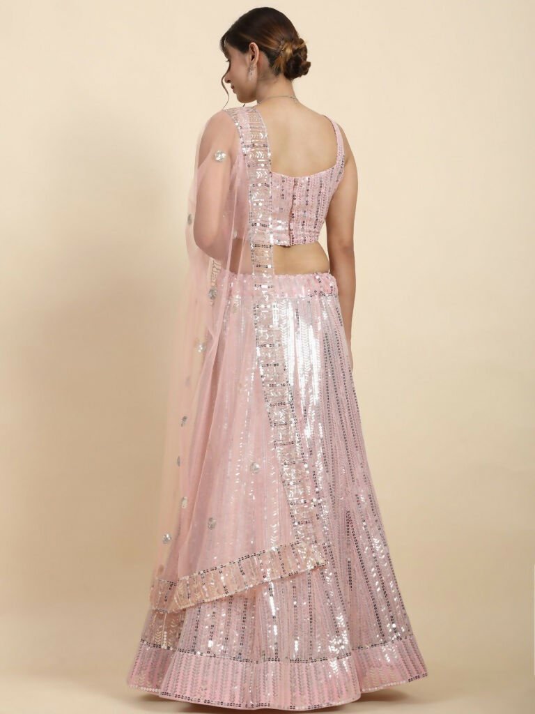 Aastha Fashion Women's Pink Faux Georgette Sequins With Jari And Thread Embroidery Work Lehenga Choli