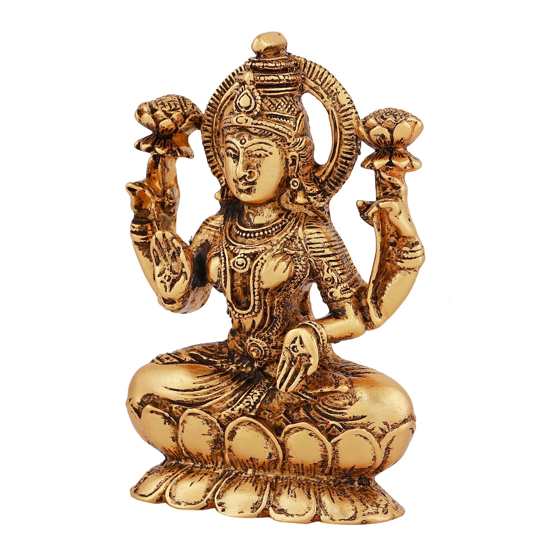 Estele Gold-Polished goddess of wealth Laxmi Devi on lotus Idol for Pooja/Car decor - Distacart