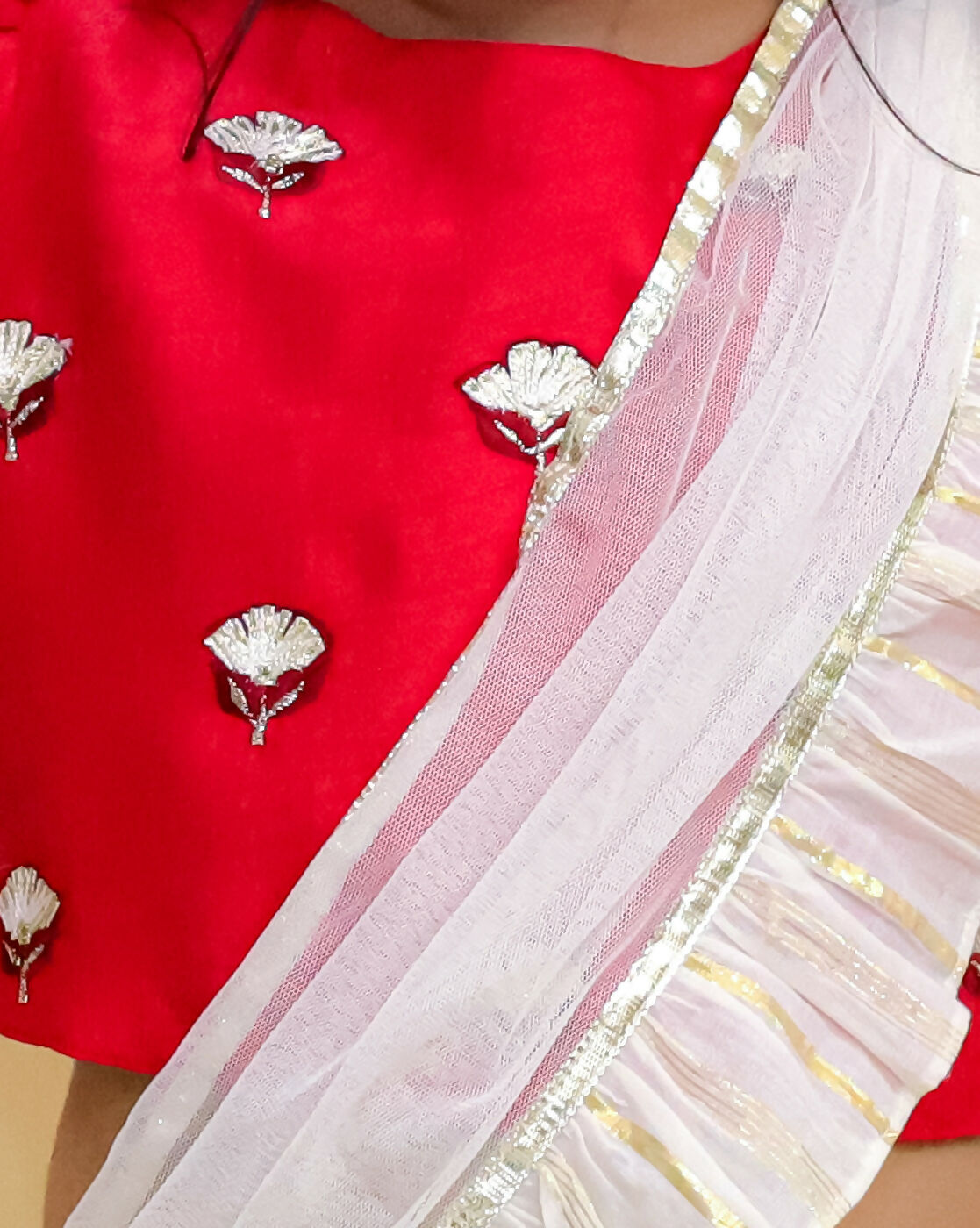 Lil Drama Festive Girls Stylish Off White Lehenga with Red Choli and Dupatta Set - Distacart