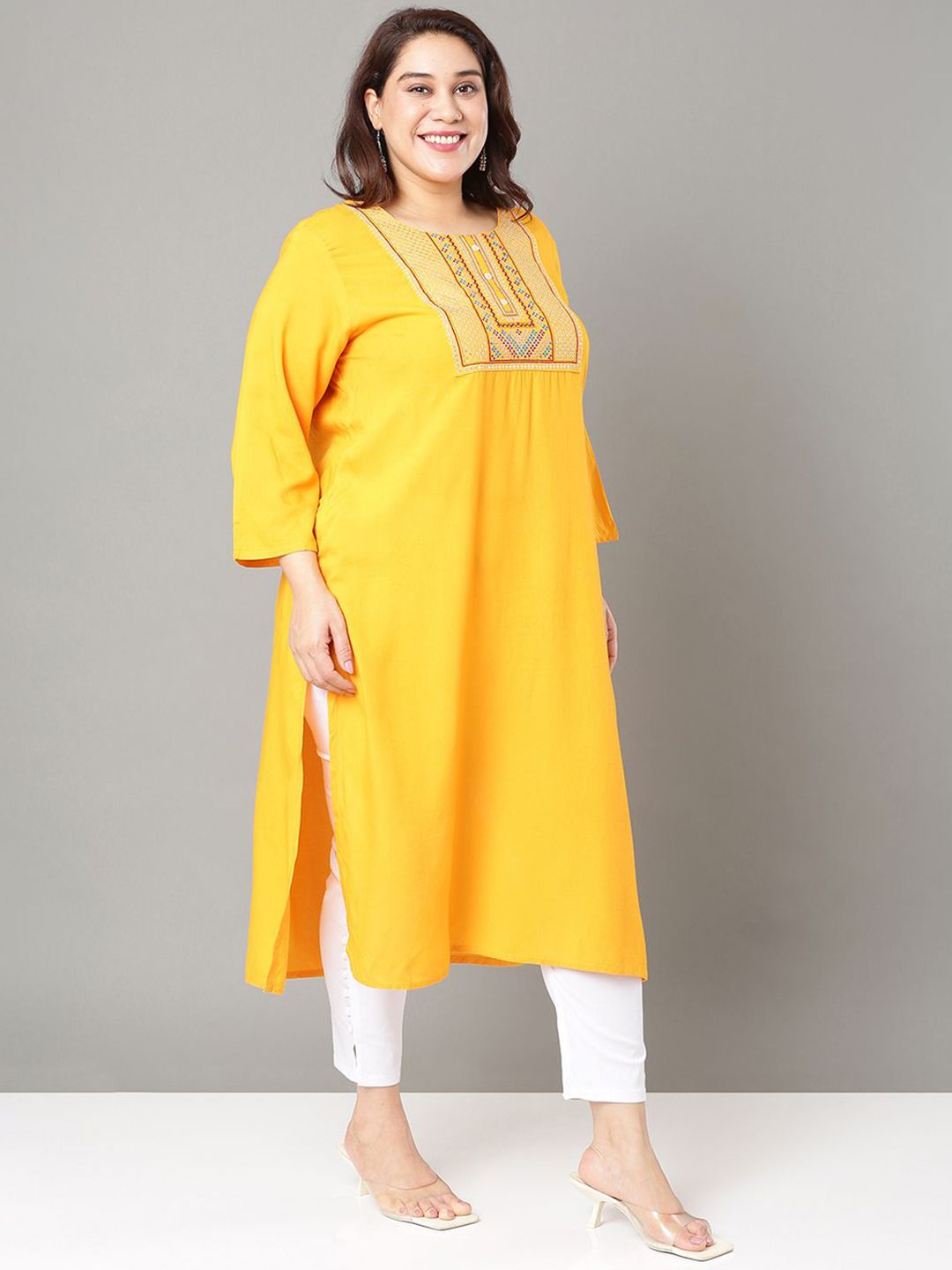 Sztori Floral Embroidered Yoke Design Sequined Straight Kurta - Distacart