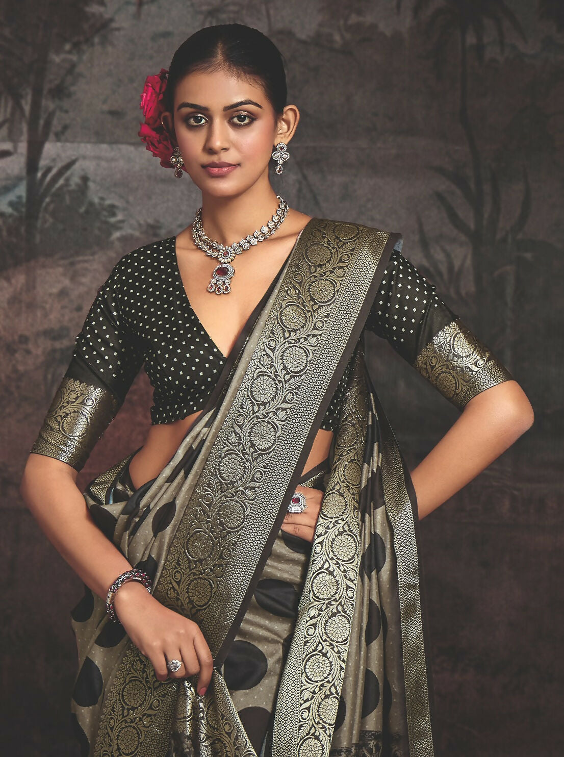 Joban Fashion Black Art Silk With Fine Viscose Border Ajrak Full Body Print With Soft Finish Saree