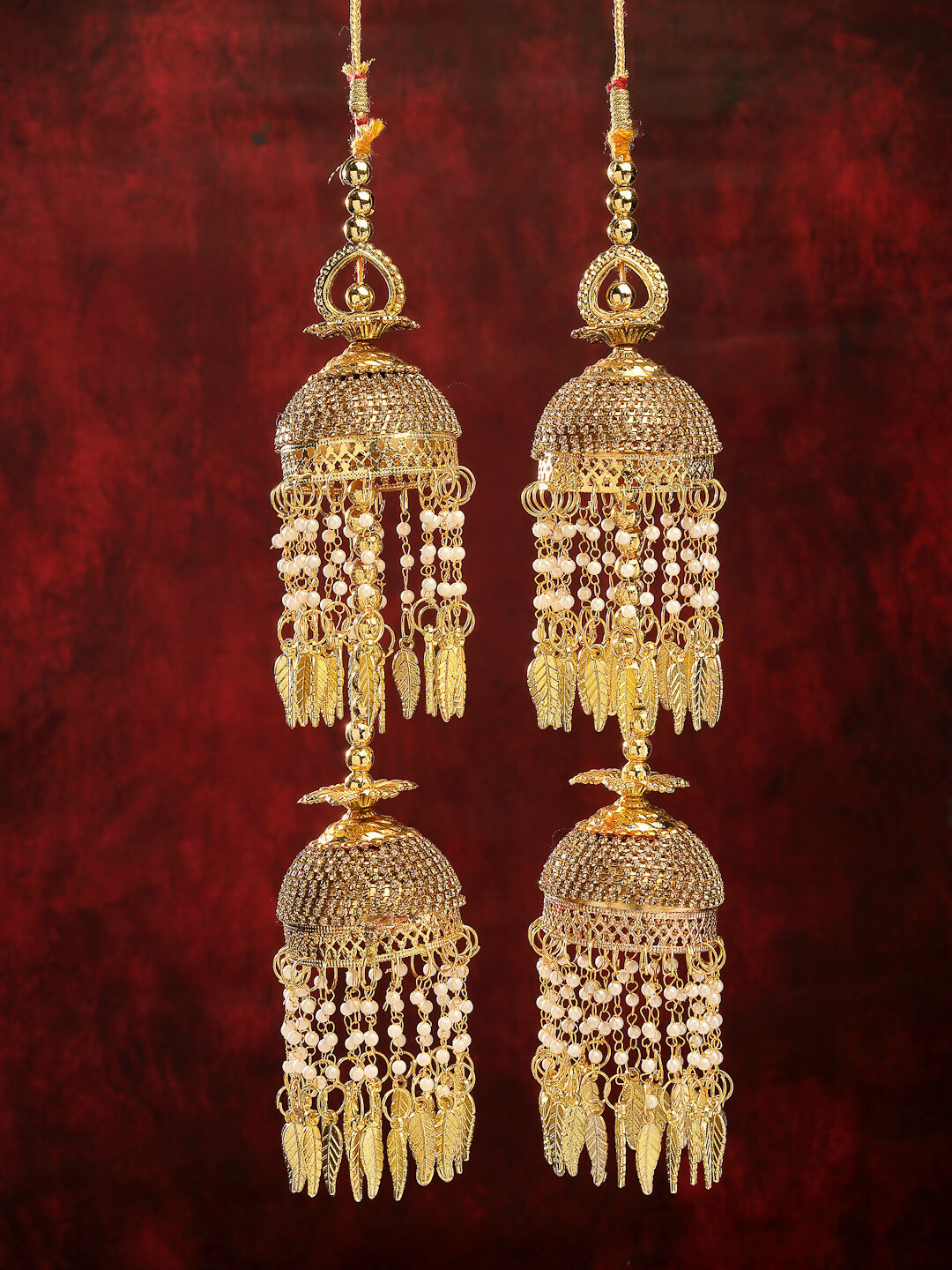 NVR Women's Pack Of 2 Gold- Plated Stone Studded Bridal Layered Kaleera Sets