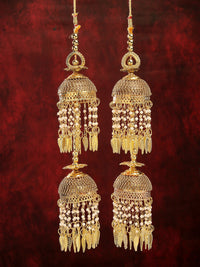 Thumbnail for NVR Women's Pack Of 2 Gold- Plated Stone Studded Bridal Layered Kaleera Sets