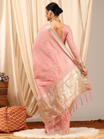 Thumbnail for NOZ2TOZ Women's Linen Pink Woven Design Designer Saree With Blouse Piece - Distacart