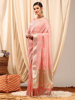 Thumbnail for NOZ2TOZ Women's Linen Pink Woven Design Designer Saree With Blouse Piece - Distacart