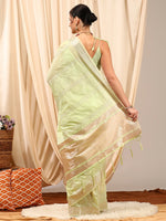Thumbnail for NOZ2TOZ Women's Linen Light Green Woven Design Designer Saree With Blouse Piece - Distacart