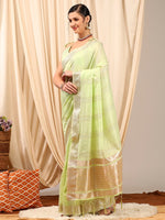 Thumbnail for NOZ2TOZ Women's Linen Light Green Woven Design Designer Saree With Blouse Piece - Distacart