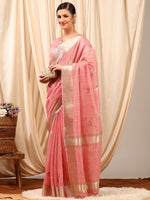 Thumbnail for NOZ2TOZ Women's Linen Pink Woven Design Designer Saree With Blouse Piece - Distacart