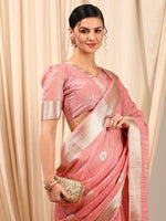 Thumbnail for NOZ2TOZ Women's Linen Pink Woven Design Designer Saree With Blouse Piece - Distacart