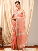 Thumbnail for NOZ2TOZ Women's Linen Peach Woven Design Designer Saree With Blouse Piece - Distacart
