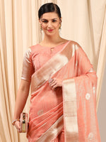 Thumbnail for NOZ2TOZ Women's Linen Peach Woven Design Designer Saree With Blouse Piece - Distacart
