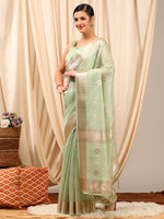 Thumbnail for NOZ2TOZ Women's Linen Light Green Woven Design Designer Saree With Blouse Piece - Distacart