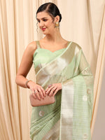 Thumbnail for NOZ2TOZ Women's Linen Light Green Woven Design Designer Saree With Blouse Piece - Distacart