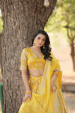 Thumbnail for Vastranavya Designer Dyeable Pure Viscose Jacquard Fabric Lehenga Choli & Dupatta Set - Yellow - Distacart