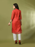 Thumbnail for Myshka Women's Red Printed Cotton Blend Straight Party Kurta Set - Distacart