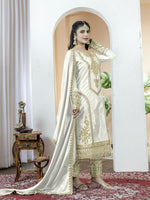 Thumbnail for Teeya Creation White Color Chinnon Silk Embroidery Work Fully Stitched Salwar Suit