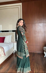 Thumbnail for Prazu Fashion Dark Green Georgette Sequence Embroidered Sharara Suit
