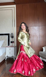 Thumbnail for Prazu Fashion Pista Green Satin Silk Embroidered Sharara Suit