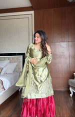 Thumbnail for Prazu Fashion Pista Green Satin Silk Embroidered Sharara Suit