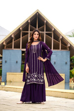Thumbnail for Prazu Fashion Violet Georgette Beads Work Designer Sharara Suit