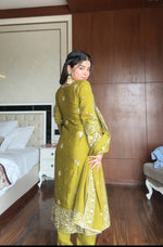 Thumbnail for Prazu Fashion Lime Green Chinon Silk Embroidered Salwar Suit