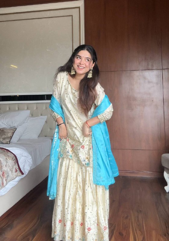 Prazu Fashion Off White Chinon Silk Embroidered Sharara Suit