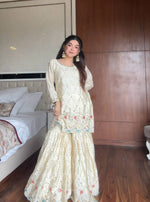 Thumbnail for Prazu Fashion Off White Chinon Silk Embroidered Sharara Suit