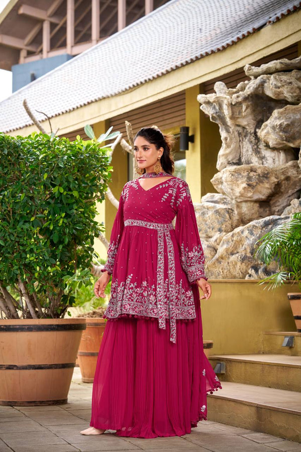 Prazu Fashion Pink Georgette Embroidered Designer Palazzo Suit